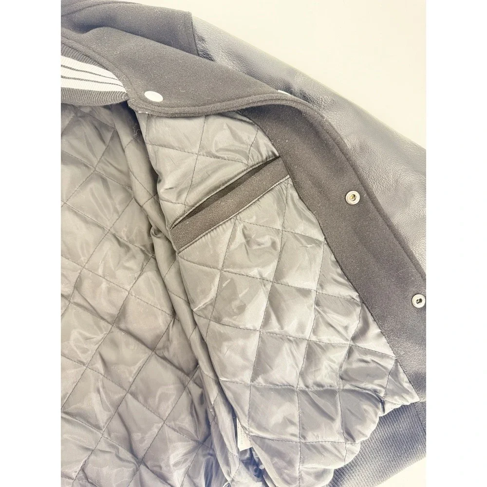 PacSun Varsity Jacket Small Black Faux Leather Cherry 8 Ball Bomber Coat S